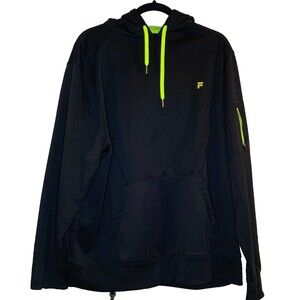 FILA Sport Men's Black Hoodie with Neon Green Trim, Size XL